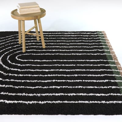 Oaklynn Contemporary Art Deco Rainbow Shag Area Rug