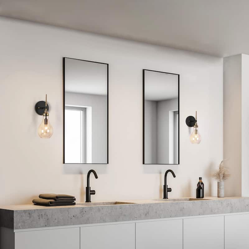 Synia Modern Black Brass Wall Sconces Glass Bathroom Vanity Lights for Hallway - L 5" x W 7" x H 15"
