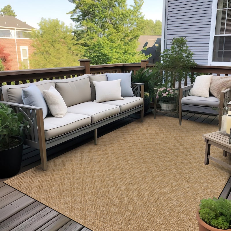 Diamond Weave Reversible Jute-Look Indoor/Outdoor Rug Reversible, Easy-Care Indoor/Outdoor Rug with Natural Fiber Look - 5' X 7'