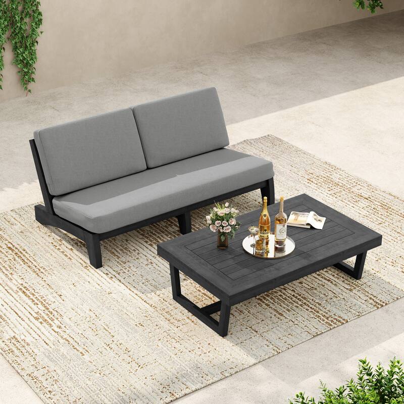 3-Seat Outdoor Sofa Set with Solid Wood Coffee Table, Weather-Resistant Cushions