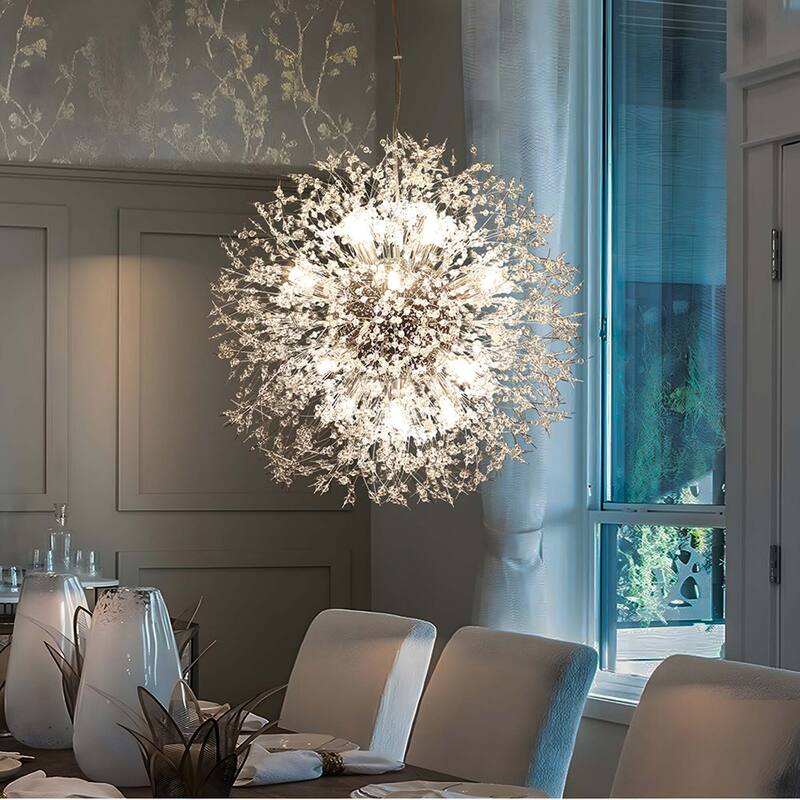 8/9/12/16-Light Modern Linear Sputnik Firework Dandelion Crystal Chandelier - 16-Lights - Chrome