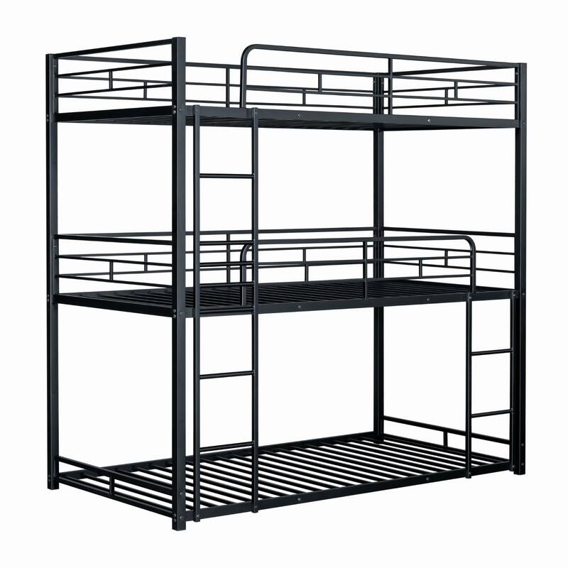 Contemporary Style Twin Over Full Bunk Bed Footboard Ladder Two Tone Design Metal Structure, Black
