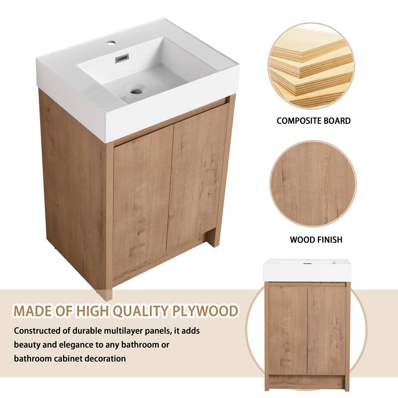 BNK 24/30/48/60 inch Freestanding Resin Sink Bathroom Vanity with Soft Close Door and Adjustable Shelf