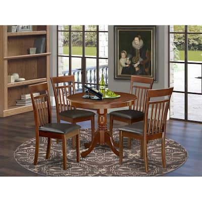 HomeStock 5-Pc Round Mahogany Finish Solid Wood Top Dining table with 4-Chairs