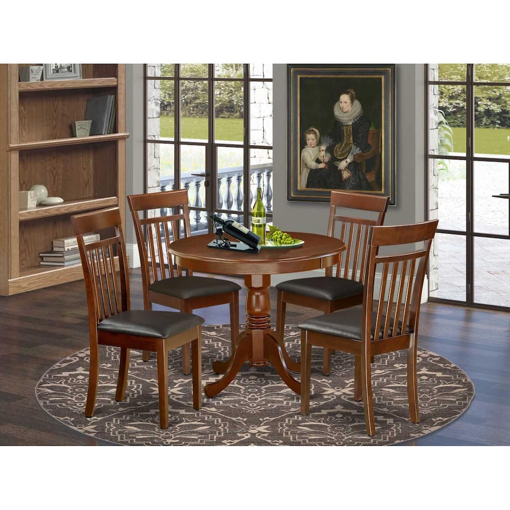 HomeStock 5-Pc Round Mahogany Finish Solid Wood Top Dining table with 4-Chairs
