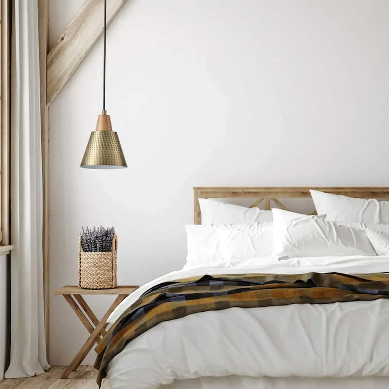 1-Light Gold Conical Polka Dot Shade Pendant Lighting - 5.9"D×4.7"W×75.2"H(Adjustable)