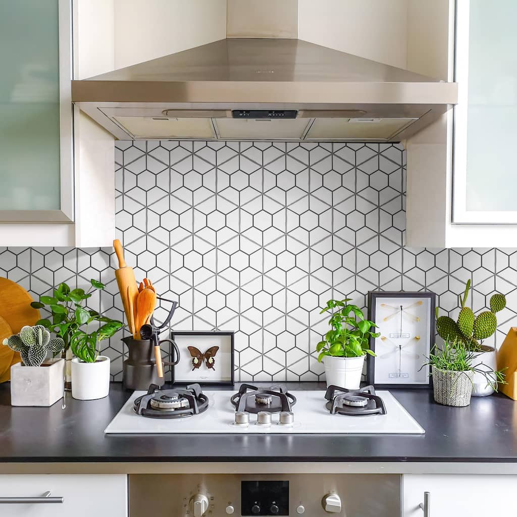 Merola Tile Palm Honeycomb Hex White 6" x 7" Porcelain Floor and Wall Tile
