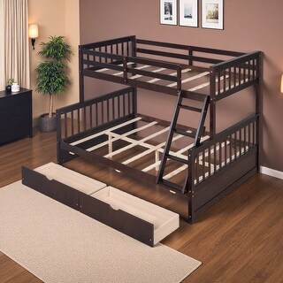 Twin over Full Solid Wood Bunk Bed, 2 Ladders & 2 Drawers - Bed Bath ...