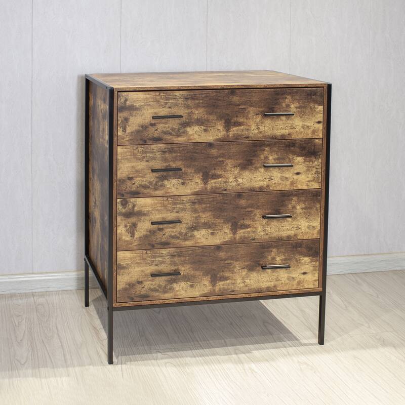 I4 Drawer Dresser,Wood Storage Dresser Clothes Organizer with Sturdy Steel Frame, Chest with 4 Drawer