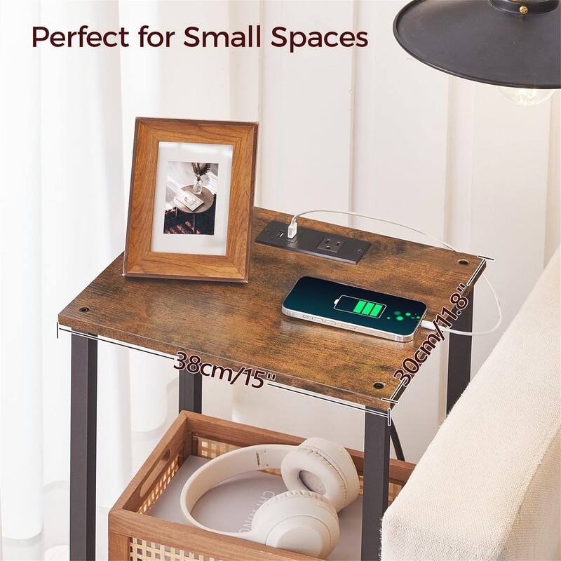 Side Table End Table with Charging Station