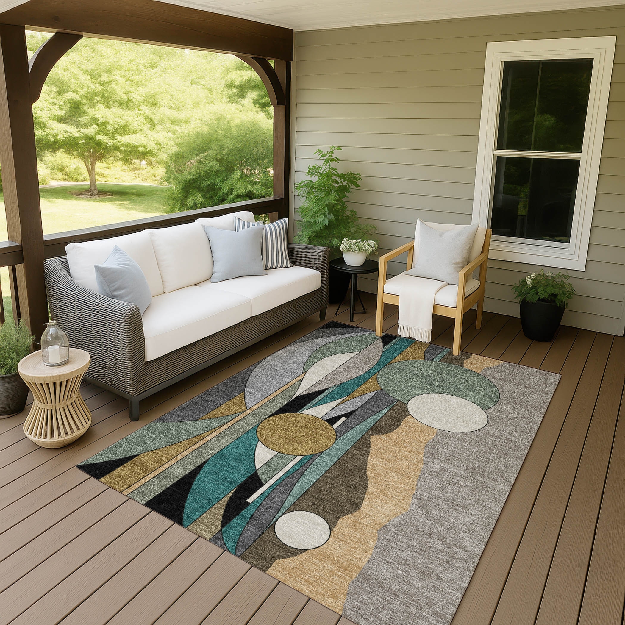 Machine Washable Indoor/ Outdoor Contemporary Retro Chantille Rug