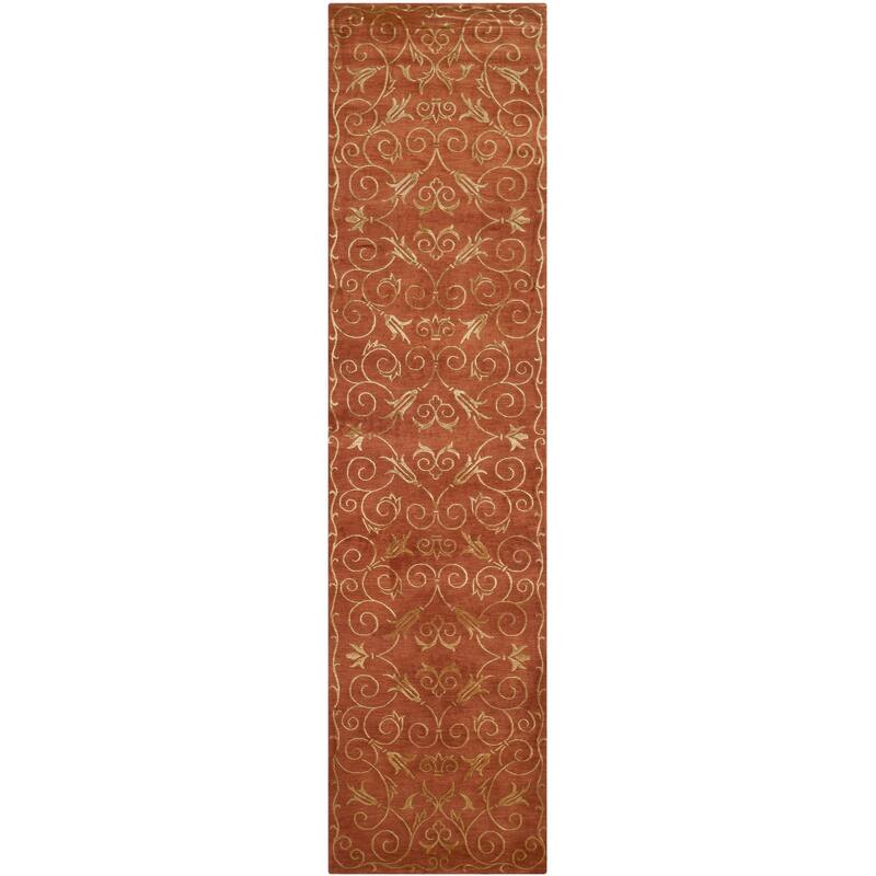 SAFAVIEH Couture Hand-knotted Tibetan Dalgiza Modern Wool Rug - 2'6" x 10' Runner - Rust/Gold