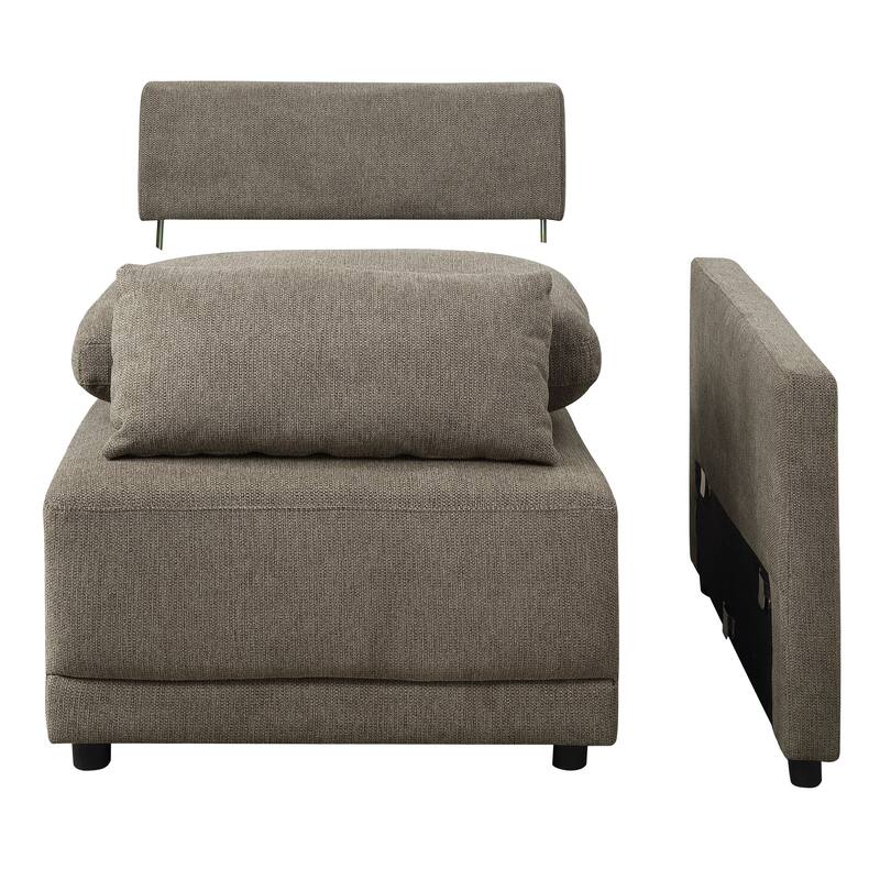 5Pcs Brown Linen Modular Sofa with Pillows, 39x111x34 inches, 281 lbs