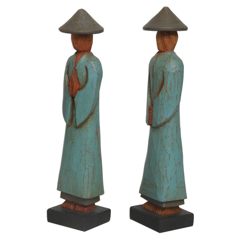 Wood sculptures, 'Farmer Greetings' (pair)