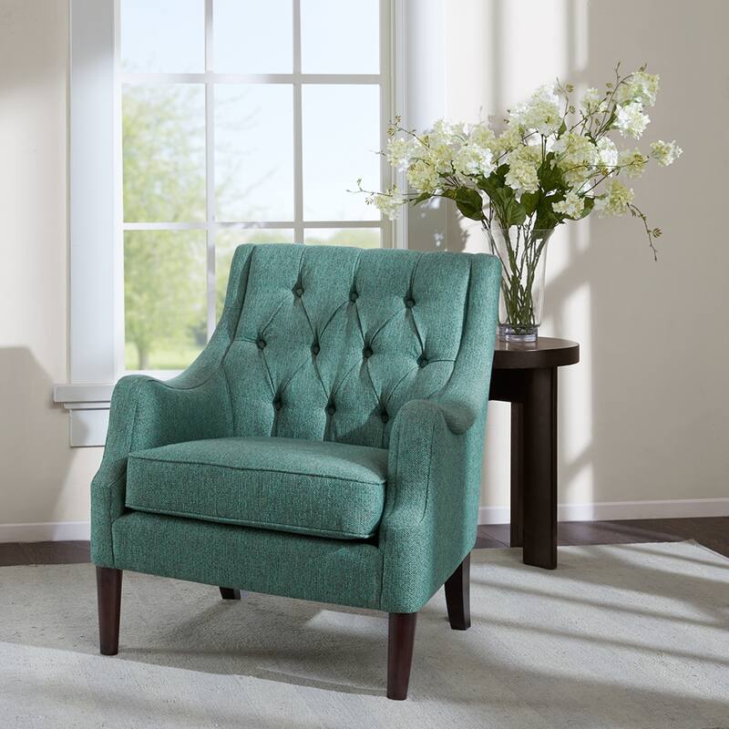 Roomfitters Tufted Accent Chair, Upholstered Armchair with Removable Cushion, Solid Wood Legs, Living Room Lounge Chair, Teal
