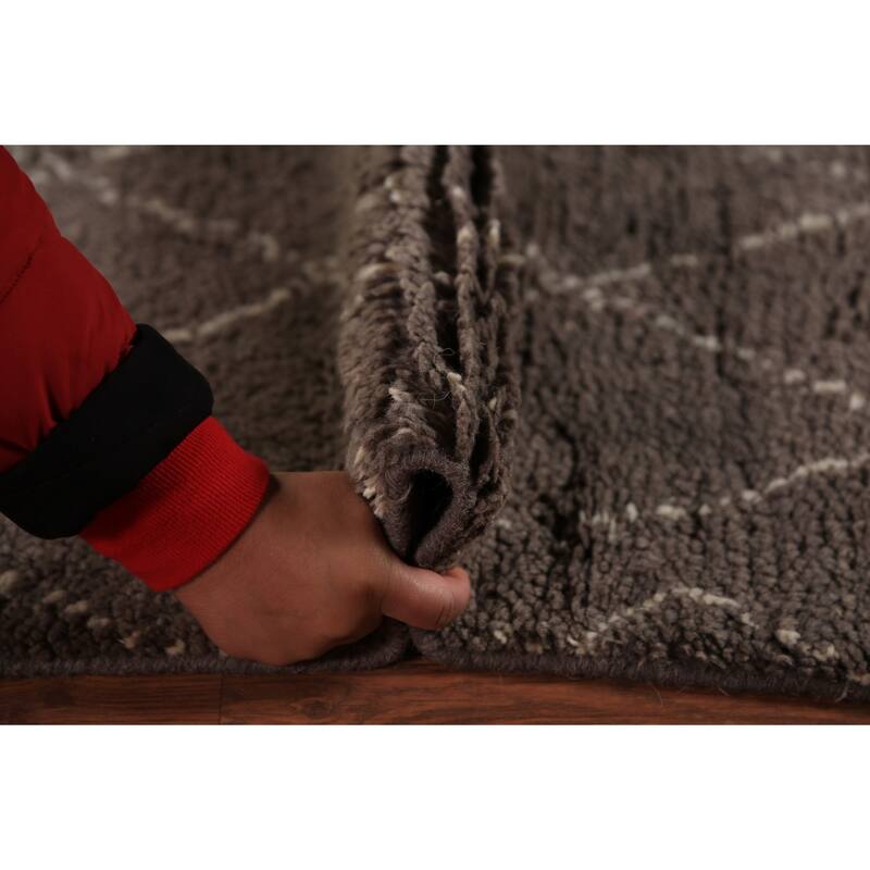 All-Over Brown Trellis Moroccan Indian Rug Hand-Knotted Wool Carpet - 5'1" x 8'2"