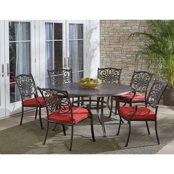 Hanover Traditions 7 Piece Dining Set in Red with Six Dining Chairs and a 60 In. Cast top Table Bed Bath Beyond 20707797