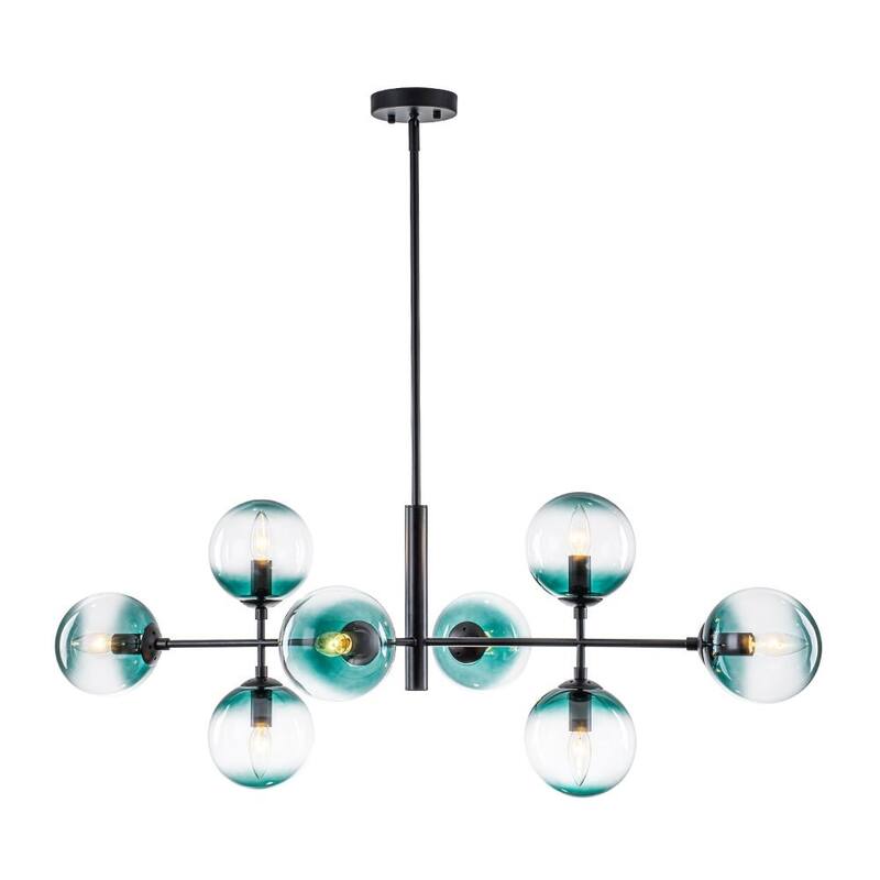 Modern 8-Light Gradient Blue Glass Bubble Linear Sputnik Chandelier
