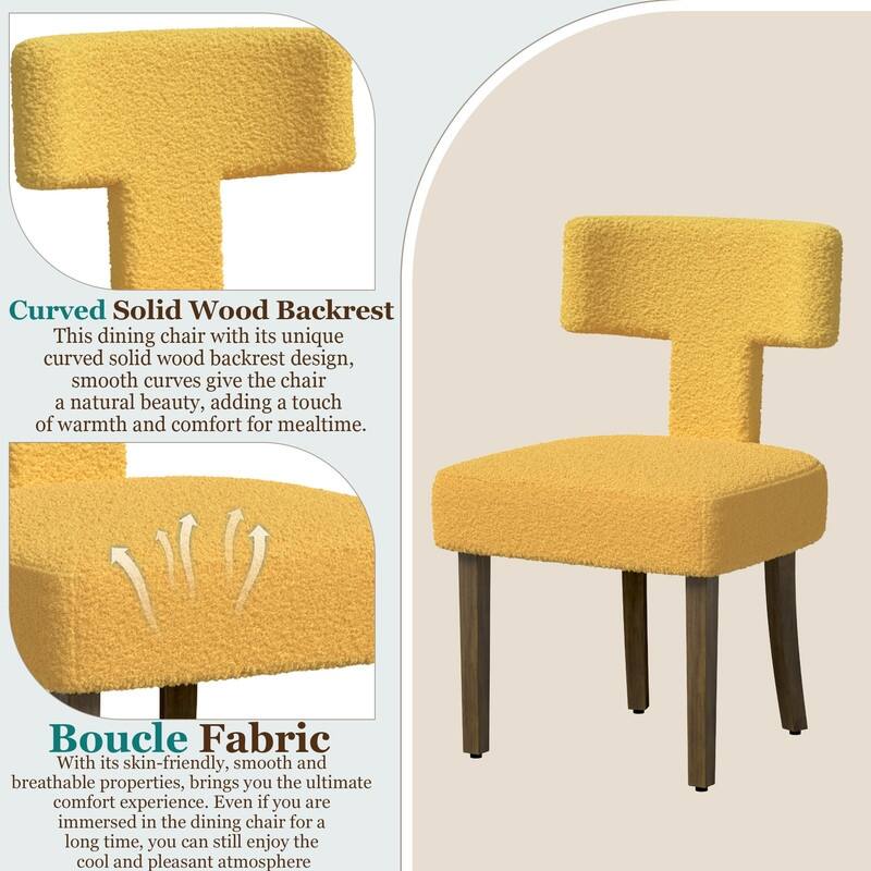 Dining Chairs Boucle Fabric Lamb Upholstered T-Shape (Set of 2)