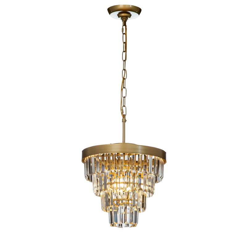 3-Light 13" Cone Shape 4-Tier Crystal Chandelier