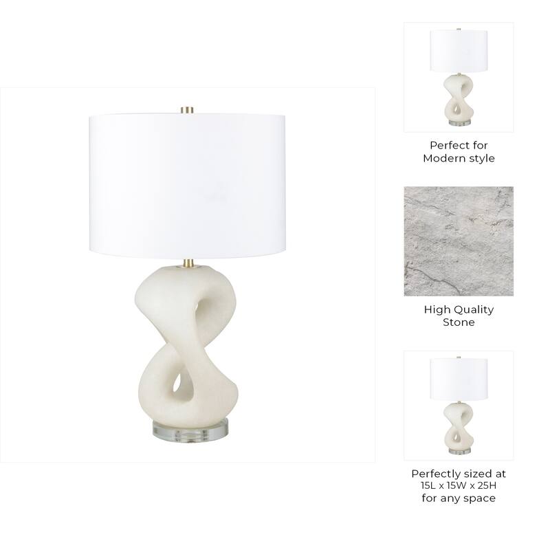 Stone Modern Table Lamp with Sculptural Base Fabric Shade - 25" White - 15" x 15" x 25"