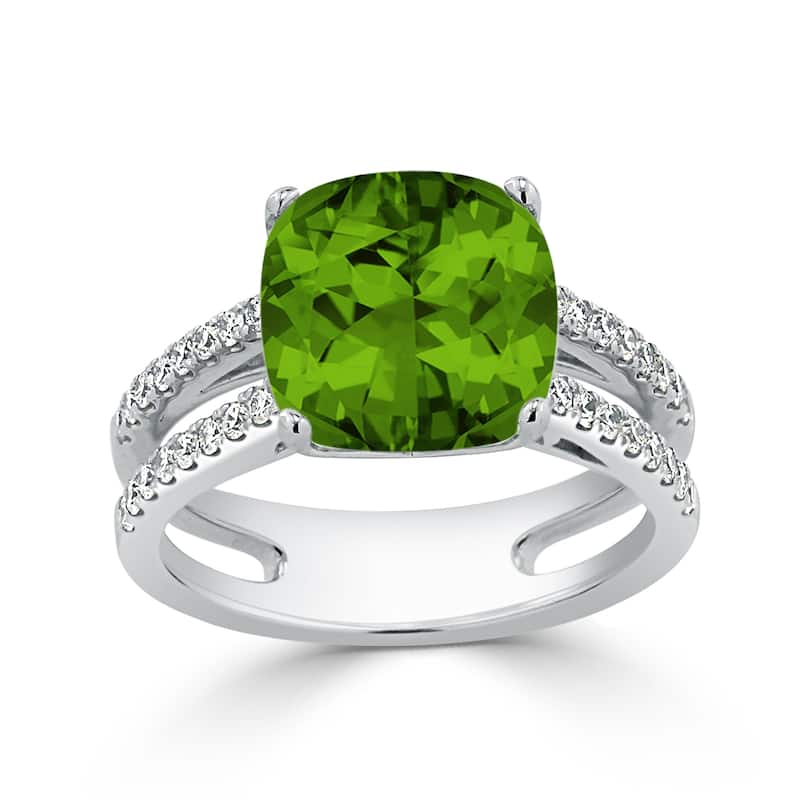 Auriya Modern 5ct Cushion-cut Peridot and Diamond Engagement Ring 1/4cttw 14k Gold