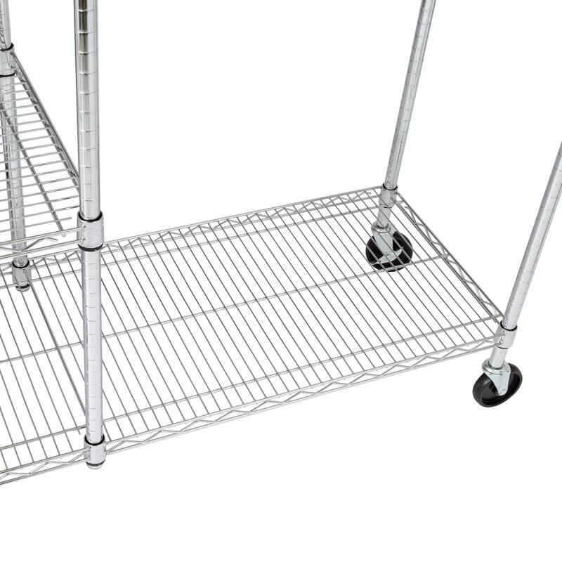 Chrome Steel Rolling Clothes Rack with Shelves