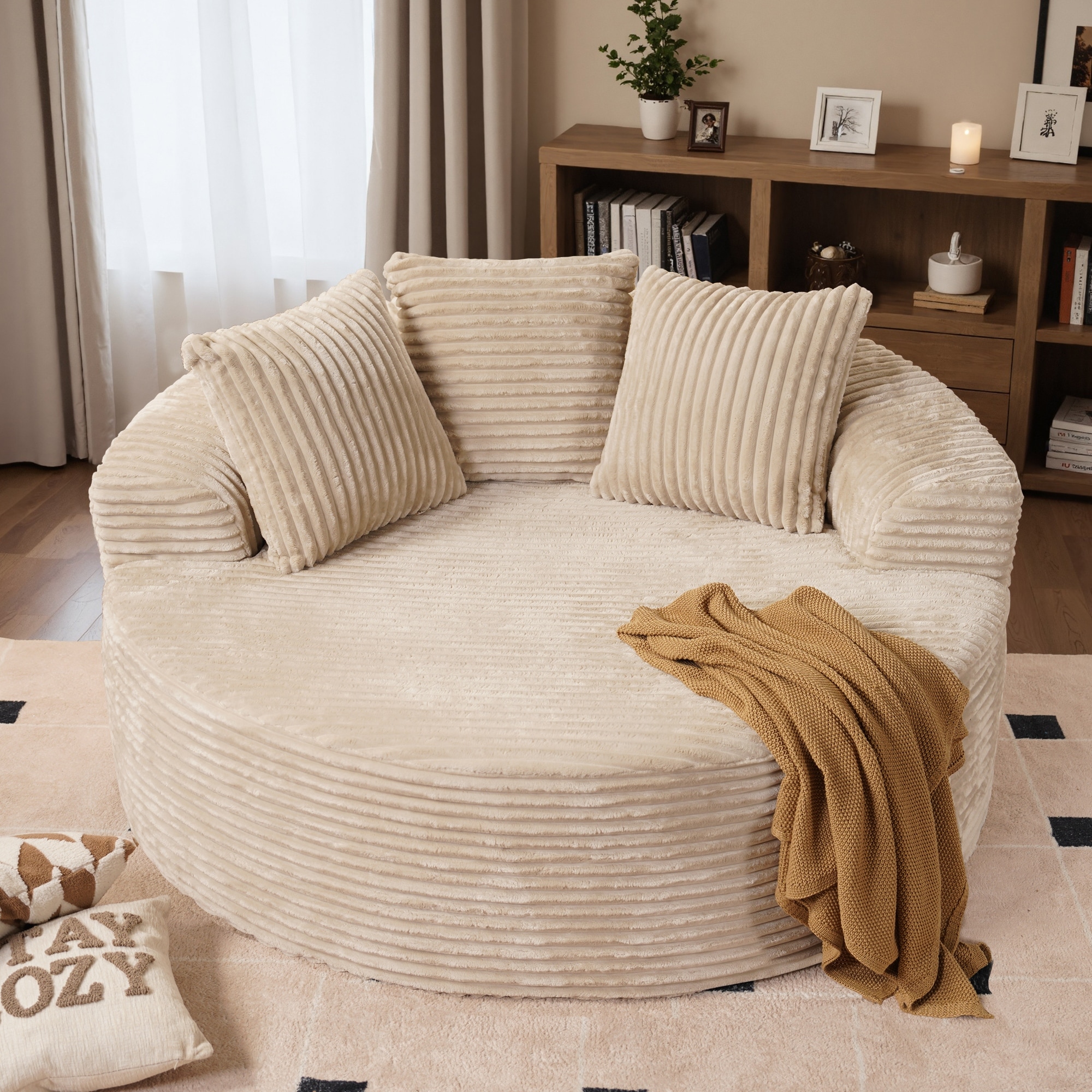 HOOOWOOO Modern Plush Fabric Floor Lounge Sofa Couch with Pillows