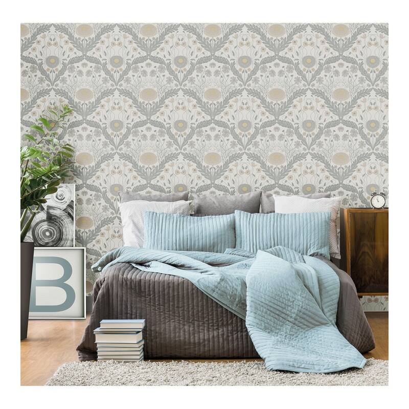 Midbec Marguerite Grey Damask Wallpaper - 20.5 x 396 x 0.025