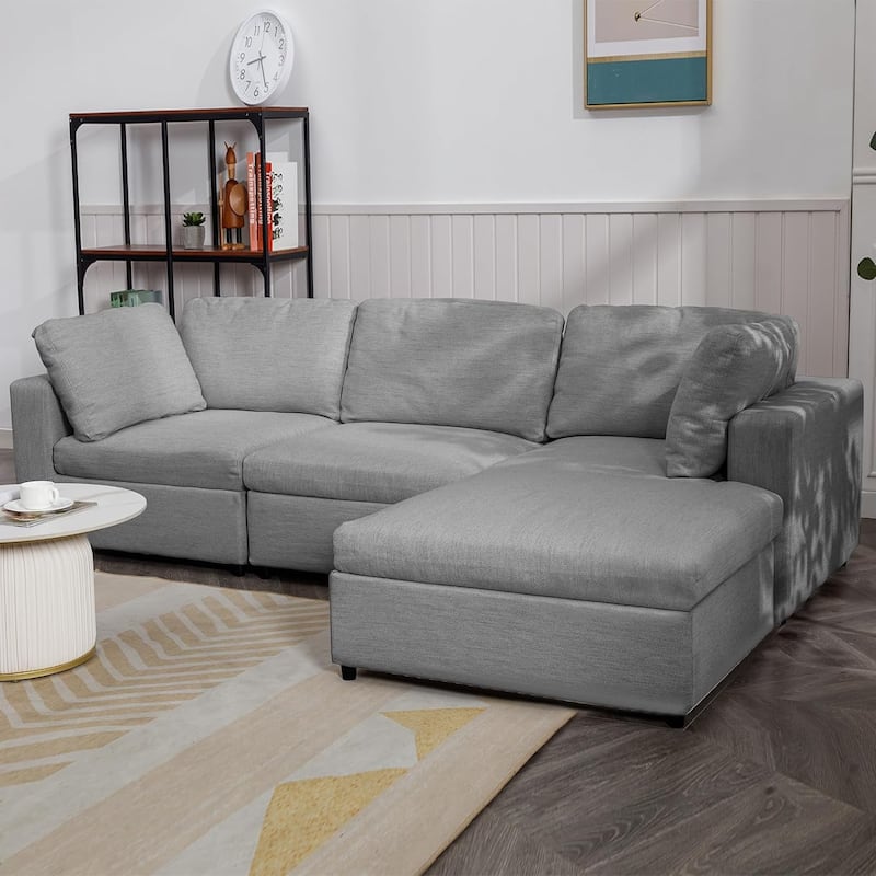 Mixoy Sectional L-Shaped Sofa Couch,Modern Upholstered 3-Seat Sofa with Pillows and Lounge Chaise - 106.7in*70in*33.5in