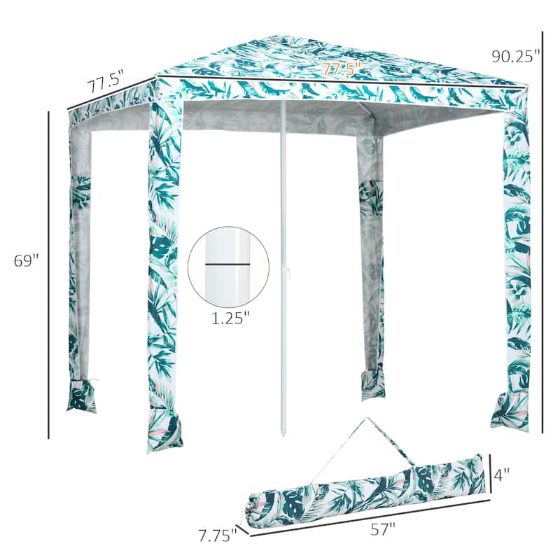 Outsunny Quick Beach Cabana Canopy Umbrella, 6.5' Easy-Assembly Sun-Shade Shelter with Sandbags and Carry Bag, Cool UV50+