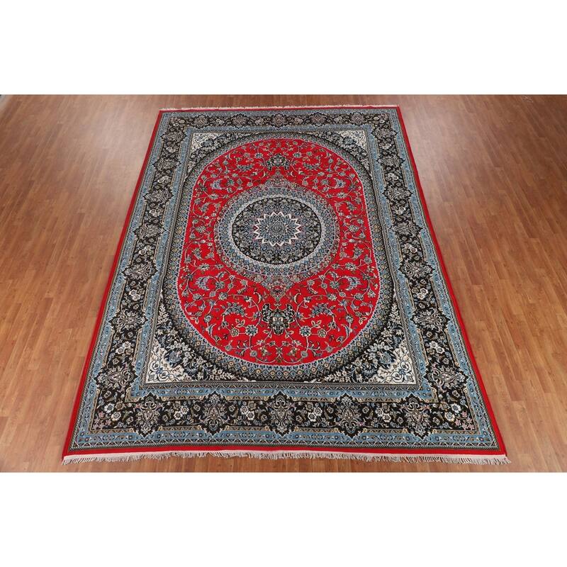 Traditional Floral Red Kashan Turkish Rug Machine-Made Carpet - 9'6" x 12'11"