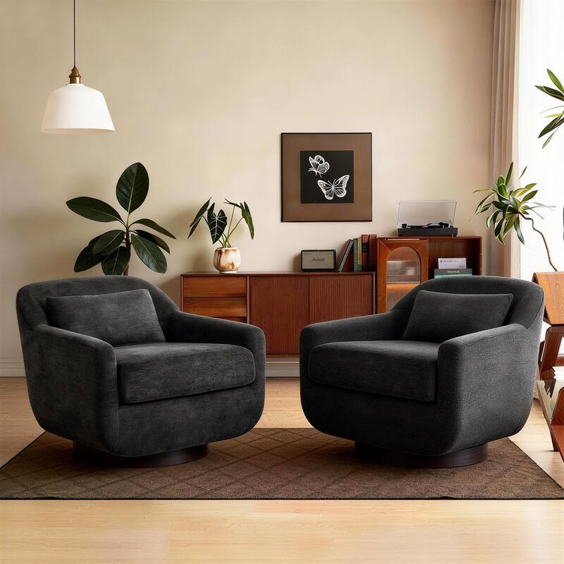 2 Set Modern Chenille Swivel Accent Chairs