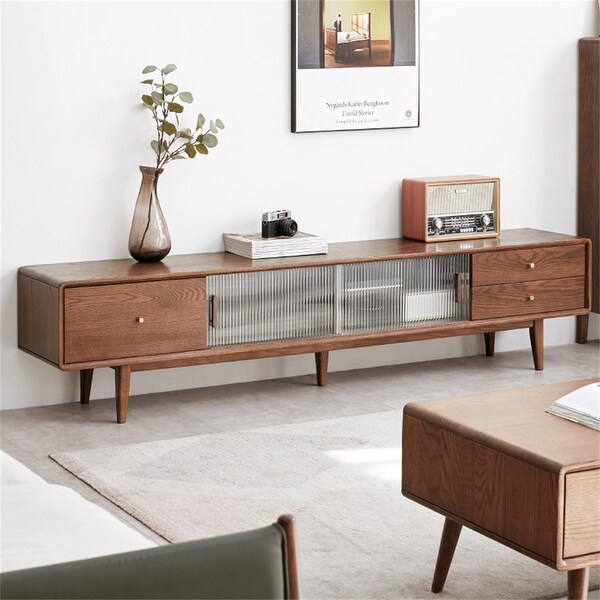 ♫テレビボート２drower TV cabinet Walnut Color North America A Grade Solid Red Oak TV Cabinet