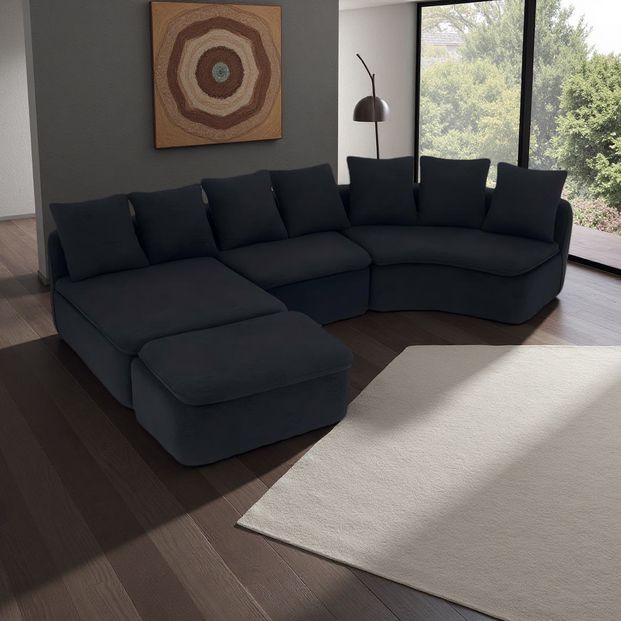 133" Woodgrain Chenille U-Shaped Modular Sectional Sofa