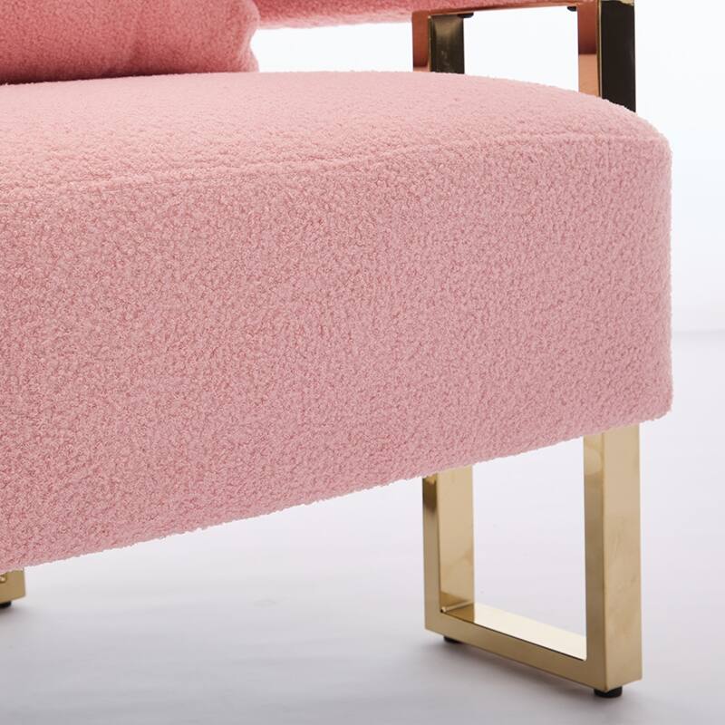 Modern Decorative Pink Teddy Upholstered Chair with Gold Metal Legs, 24x26x27 inches, 2PCS