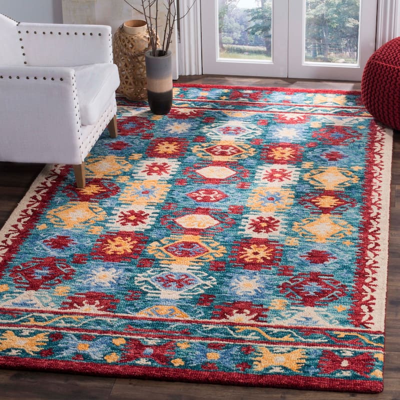 SAFAVIEH Handmade Aspen Cecilija Boho Tribal Wool Rug - 3' x 5' - Blue/Red