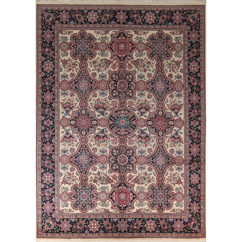All-Over Aubusson Oriental Area Rug Handmade Wool Carpet - 9'1"x 12'2"