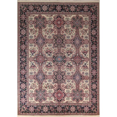 All-Over Aubusson Oriental Area Rug Handmade Wool Carpet - 9'1"x 12'2"