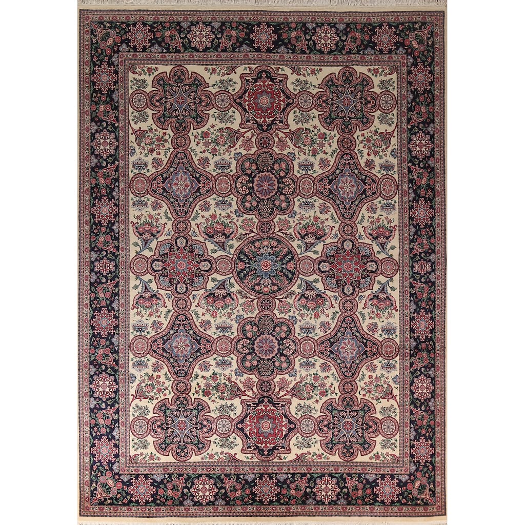 All-Over Aubusson Oriental Area Rug Handmade Wool Carpet - 9'1"x 12'2"