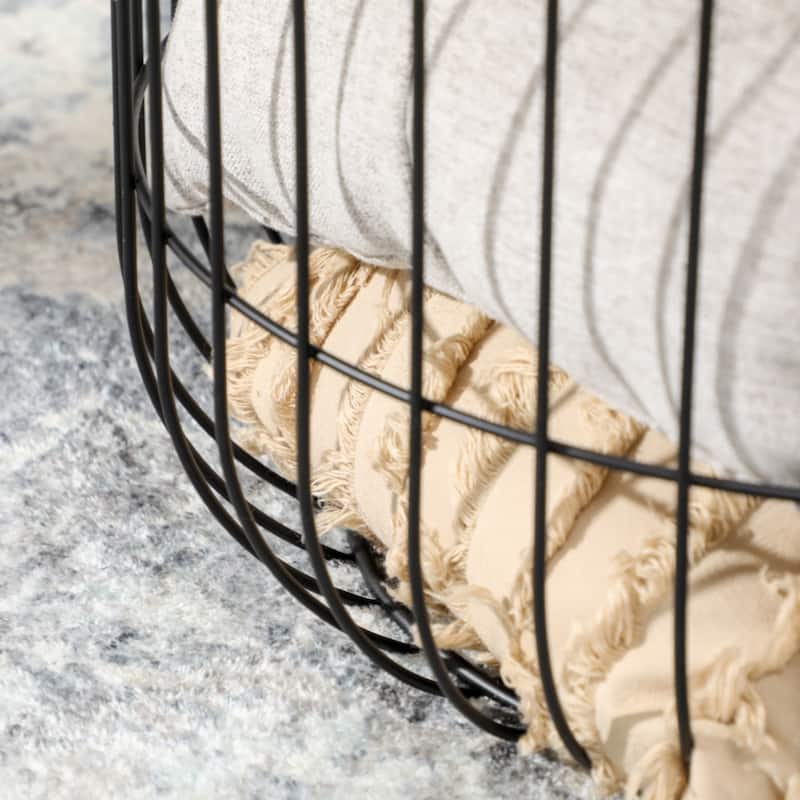 Round Coffee Table Set of 2 with Steel Wired Basket Body and Removable Top, Black