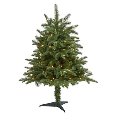 3ft. Spruce Artificial Christmas Tree with 100 Warm White Lights and 458 Branches - Petite X-Mas Décor Tree for Holiday Cheer