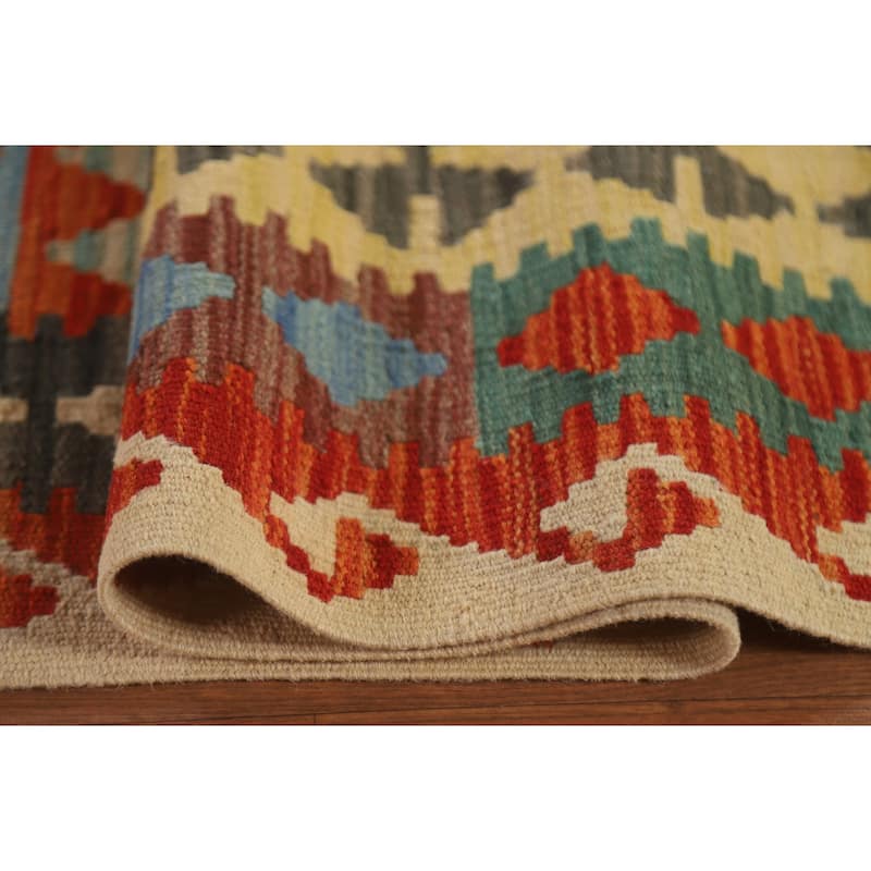 Hand Woven Oriental 100% Wool Carpet Southwestern Geometric Multi-Colored Kilim Area Rug - 12' 8'' X 9' 7''