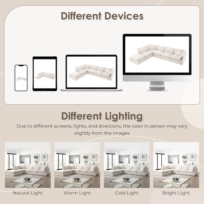 L Shape Modular Sectional Sofa with Ottoman, Oversized Chenille Upholstered 6-Seat Sofa, High Density Sponge Corner Sofa