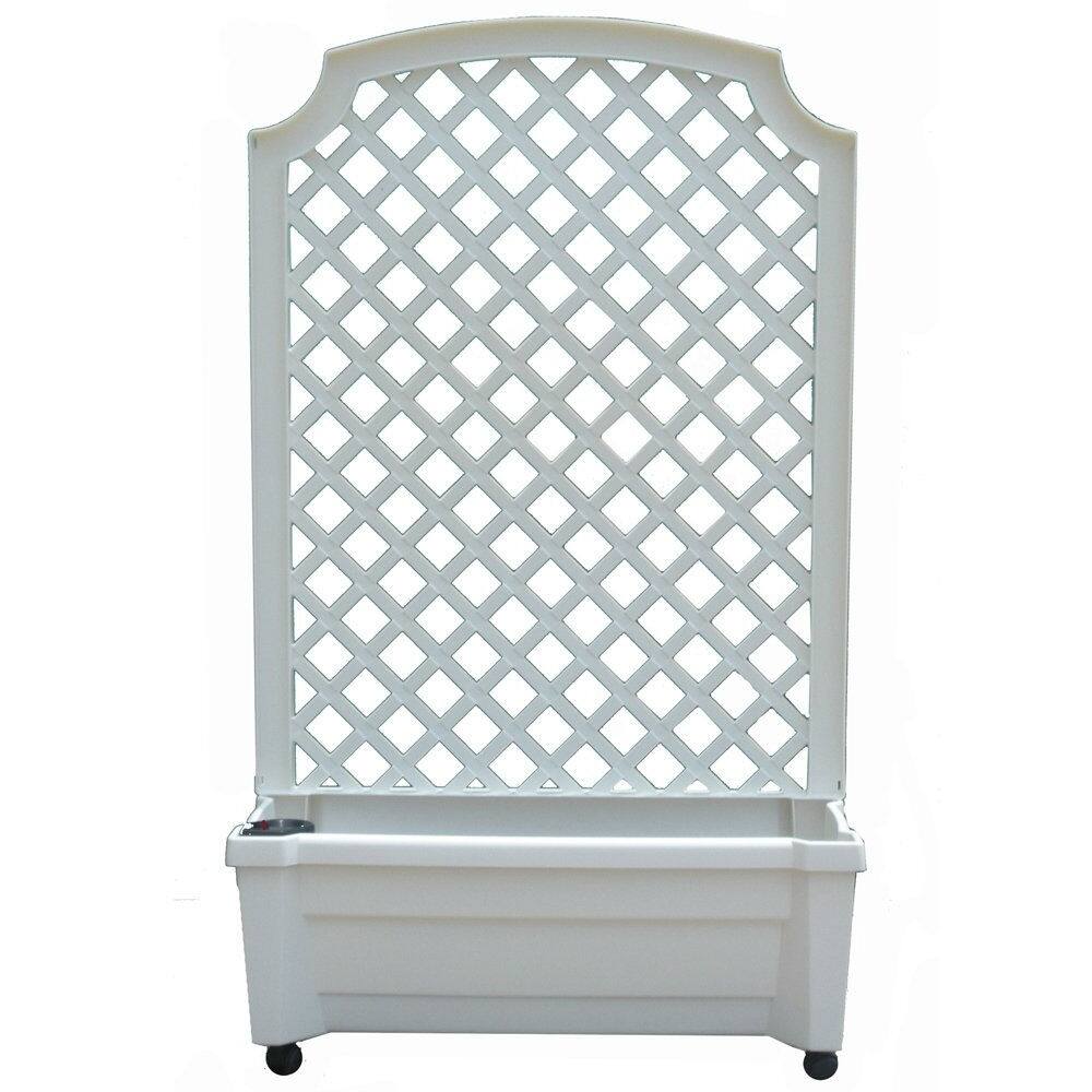 Daily Boutik Indoor/Outdoor White Plastic Self Watering Planter with Trellis on Wheels