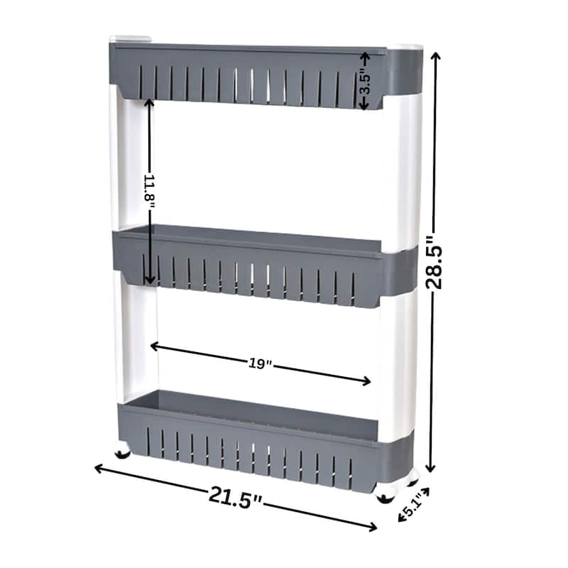 Multi-Purpose Slim Rolling Cart - 3-Tier Utility Organizer - 28.5" H x 21.5" L x 5.1"W