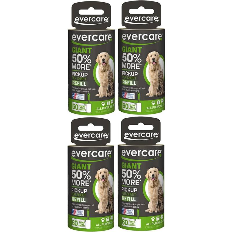 Evercare Giant Pet Hair Roller Refill 60 Sheets - 4 Pack