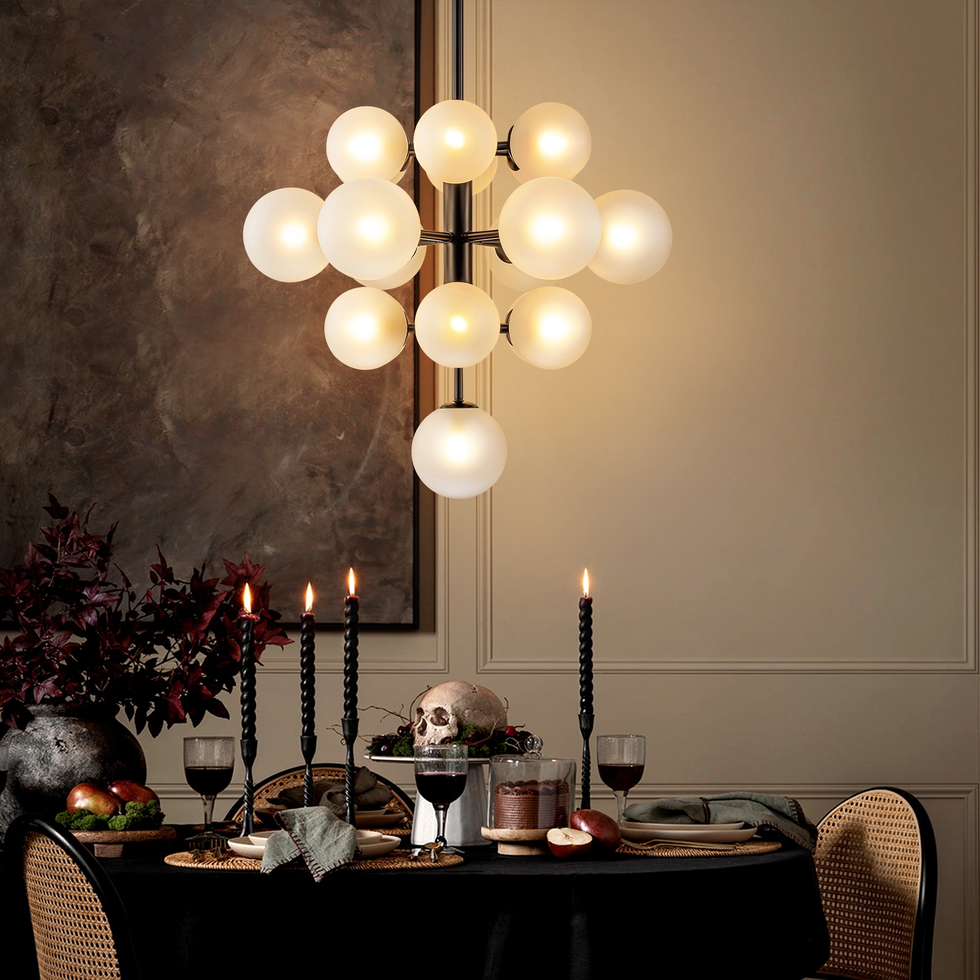 Rennnsan 4-Tiered Modern Glam 19-Light Sputnik Cluster Frosted Glass Globe Bubble Chandelier