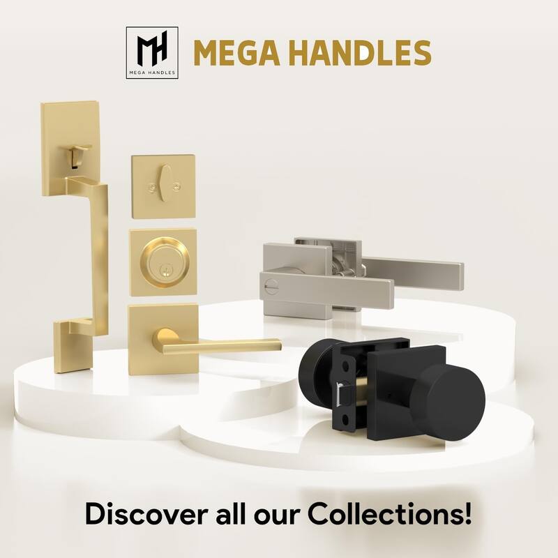 Mega Handles RONN Modern Door Handle with Deadbolt – Front Door Keyed Flat Entry Lever & Round Single Cylinder Lock Set