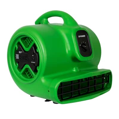 XPOWER 3 Speed Air Mover, Carpet Dryer, Floor Fan, Blower with Built-in GFCI Power Outlets - Green